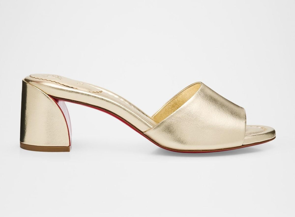 Christian Louboutin Jane Mule 55 Platine Gold Leather Backless Sandal Heel 36.5